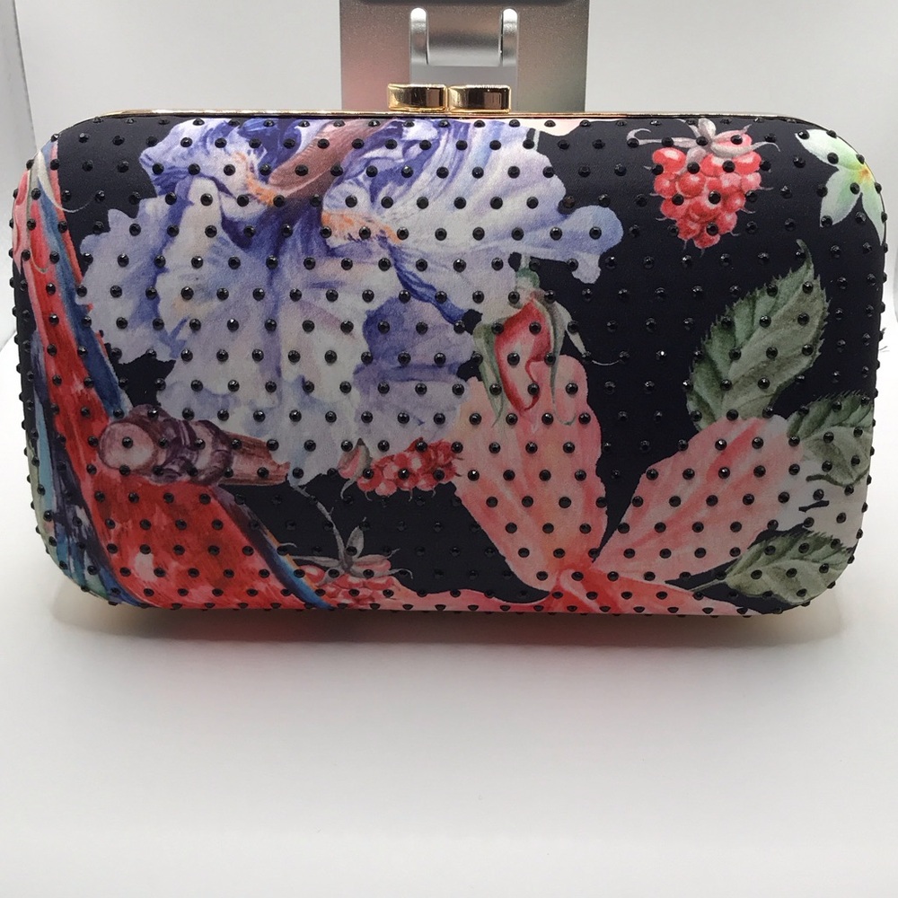Kate Landry Black Floral Dot-Embellished Clutch